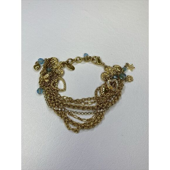 Kirks Folly Dreamland Bracelet Blue Multi Chain Charms Hearts Stars Angel - Rare - Picture 1 of 9